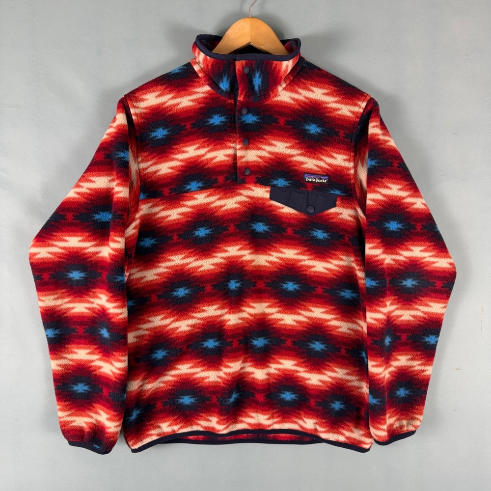 Patagonia Womens M Red Wild Desert Synchilla Snap-T Fleece Pullover Aztec